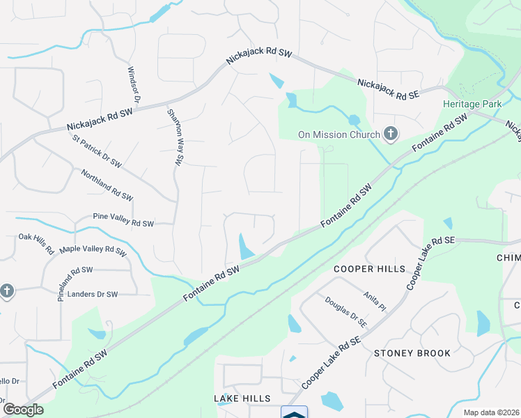 map of restaurants, bars, coffee shops, grocery stores, and more near 32 Flint Ridge Drive Southwest in Mableton