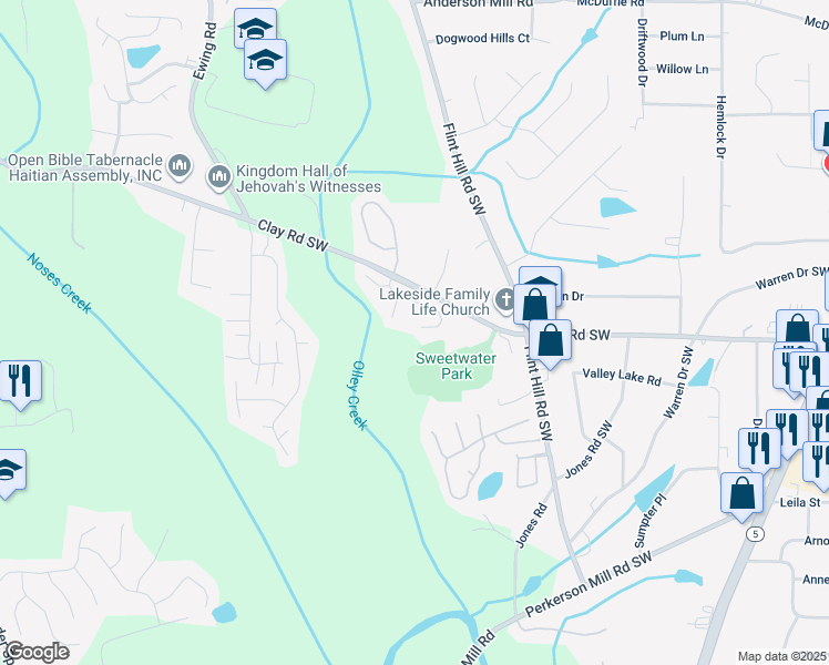 map of restaurants, bars, coffee shops, grocery stores, and more near 2412 Wingfield Drive Southwest in Austell