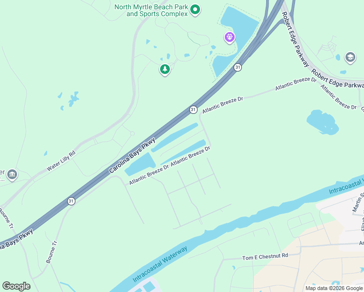 map of restaurants, bars, coffee shops, grocery stores, and more near Carolina Bays Parkway in Little River
