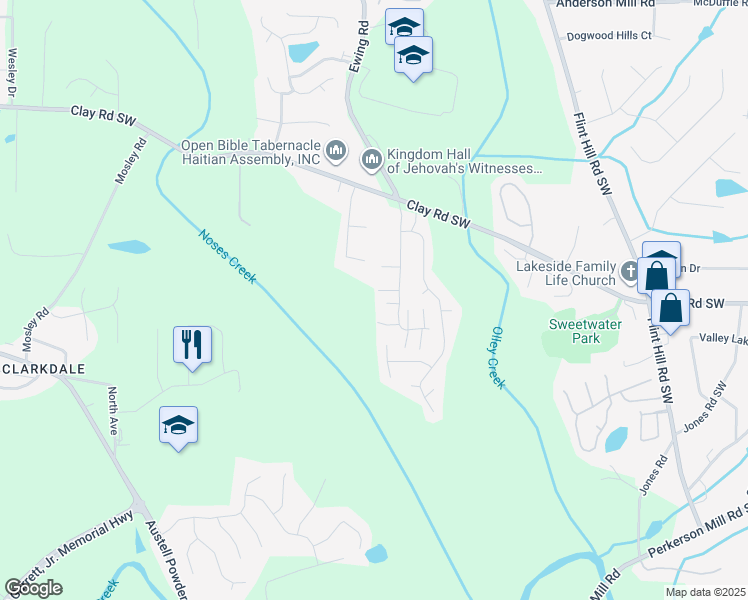 map of restaurants, bars, coffee shops, grocery stores, and more near 2719 Greystone Court in Austell