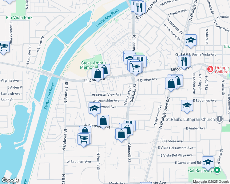 map of restaurants, bars, coffee shops, grocery stores, and more near 233 West Crystal View Avenue in Orange