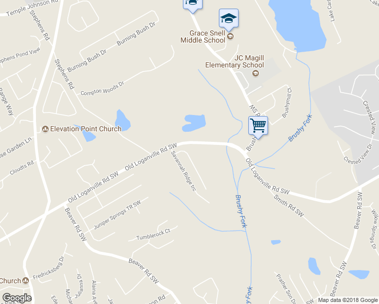 map of restaurants, bars, coffee shops, grocery stores, and more near 3988 Savannah Ridge Court in Loganville