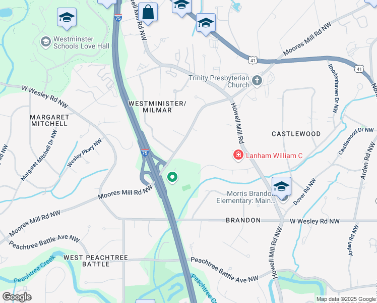 map of restaurants, bars, coffee shops, grocery stores, and more near 1124 Moores Mill Road Northwest in Atlanta
