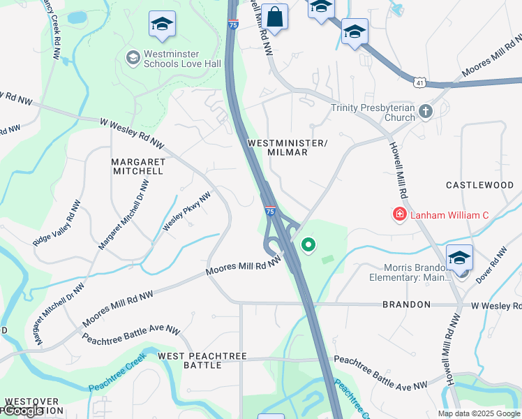 map of restaurants, bars, coffee shops, grocery stores, and more near 1198 Milmar Drive Northwest in Atlanta