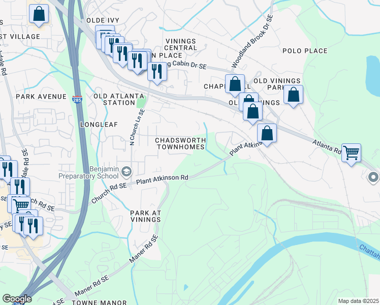 map of restaurants, bars, coffee shops, grocery stores, and more near 5059 Foxfield Lane in Smyrna