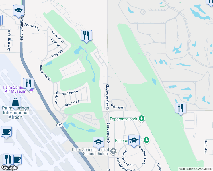 map of restaurants, bars, coffee shops, grocery stores, and more near 4962 Frey Way in Palm Springs