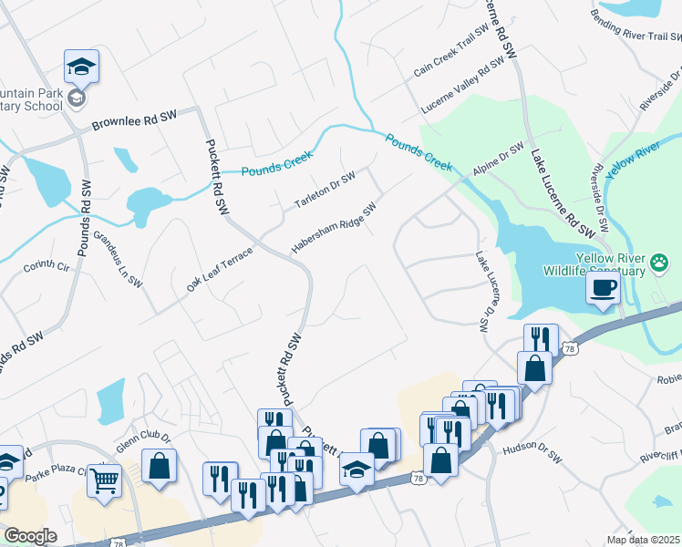 map of restaurants, bars, coffee shops, grocery stores, and more near 4871 Valley Dale Drive Southwest in Lilburn