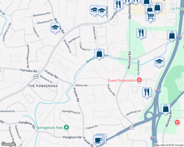 map of restaurants, bars, coffee shops, grocery stores, and more near 3054 Hudson Woods Court in Decatur