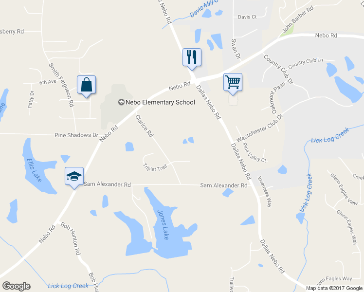 map of restaurants, bars, coffee shops, grocery stores, and more near 263 Clarice Road in Douglasville