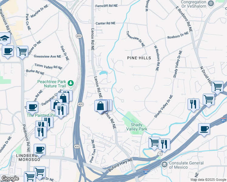 map of restaurants, bars, coffee shops, grocery stores, and more near 776 Lenox Way Northeast in Atlanta
