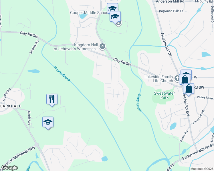 map of restaurants, bars, coffee shops, grocery stores, and more near 2700 Greystone Court in Austell