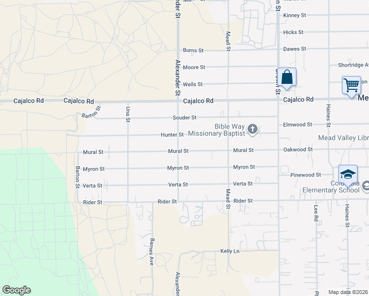 map of restaurants, bars, coffee shops, grocery stores, and more near 20530 Mural Street in Perris