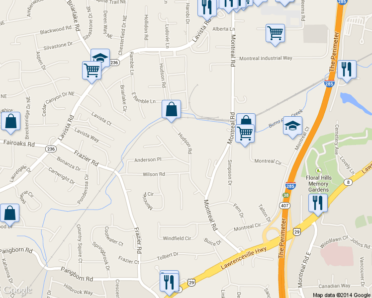 map of restaurants, bars, coffee shops, grocery stores, and more near 1728 Hudson Rd in Decatur