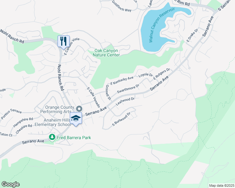 map of restaurants, bars, coffee shops, grocery stores, and more near 6711 Swarthmore Drive in Anaheim