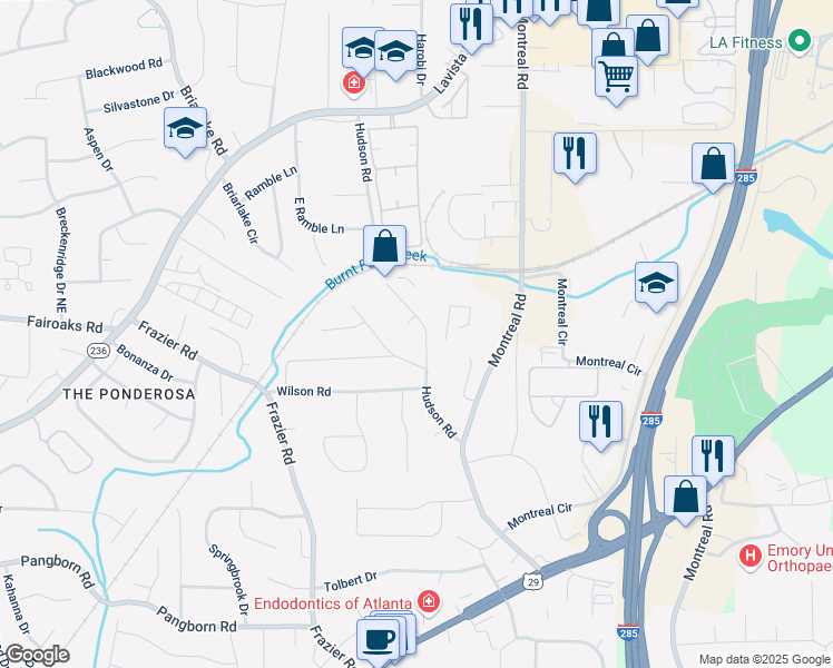 map of restaurants, bars, coffee shops, grocery stores, and more near 1728 Hudson Road in Decatur