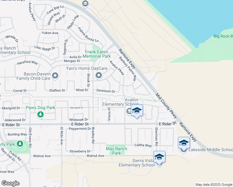 map of restaurants, bars, coffee shops, grocery stores, and more near 1763 Dennison Drive in Perris