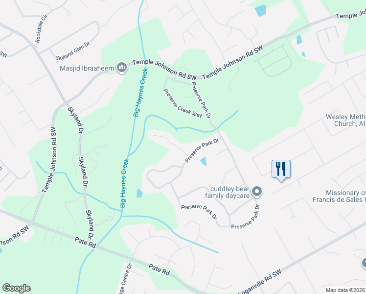 map of restaurants, bars, coffee shops, grocery stores, and more near 3648 Preserve Wood Lane in Loganville