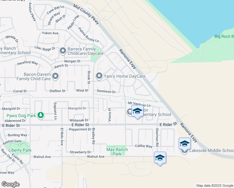 map of restaurants, bars, coffee shops, grocery stores, and more near 1763 Dennison Drive in Perris