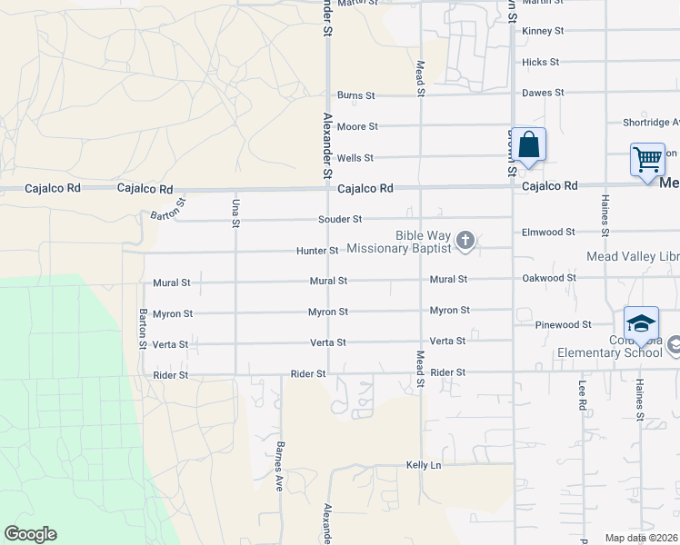 map of restaurants, bars, coffee shops, grocery stores, and more near 20530 Mural Street in Perris
