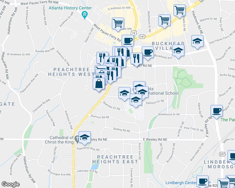 map of restaurants, bars, coffee shops, grocery stores, and more near 72 Delmont Drive Northeast in Atlanta