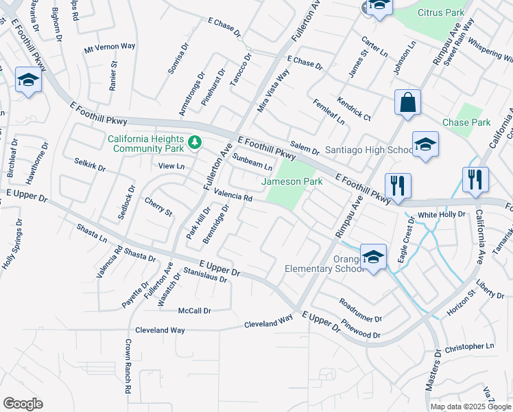 map of restaurants, bars, coffee shops, grocery stores, and more near 1107 Vintage Circle in Corona