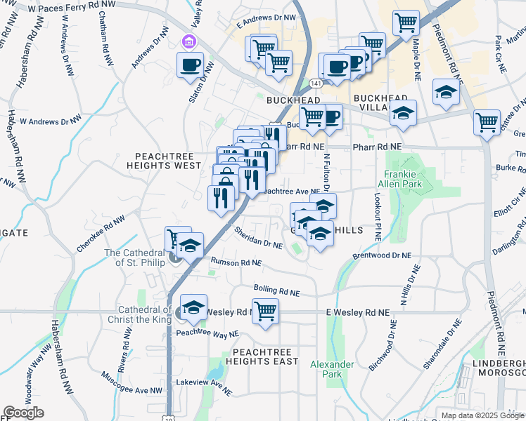 map of restaurants, bars, coffee shops, grocery stores, and more near 46 Delmont Drive Northeast in Atlanta