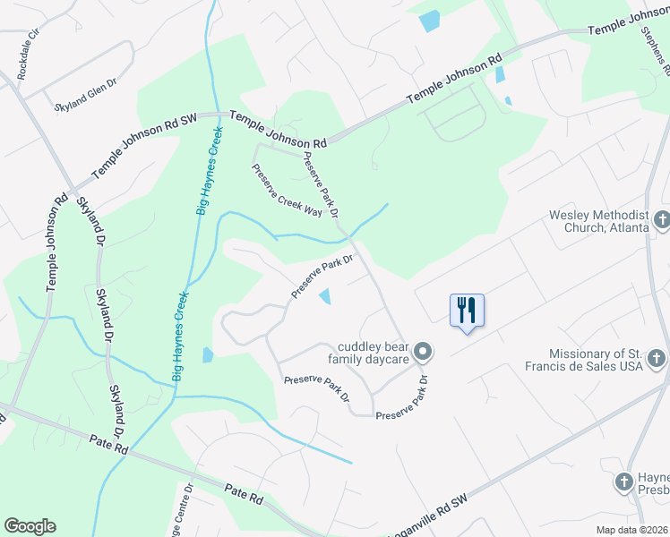 map of restaurants, bars, coffee shops, grocery stores, and more near 552 Preserve Park Drive in Loganville
