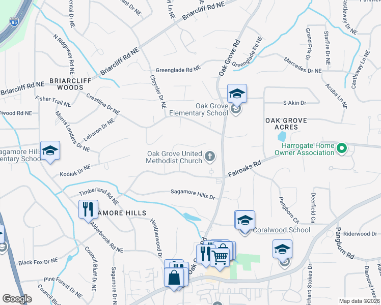 map of restaurants, bars, coffee shops, grocery stores, and more near 1837 Angelique Drive in Decatur