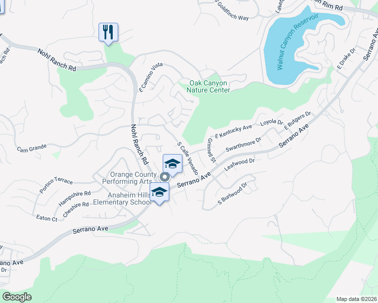 map of restaurants, bars, coffee shops, grocery stores, and more near 890 South Calle Venado in Anaheim