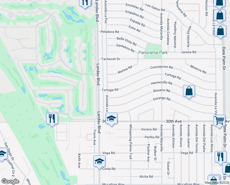 map of restaurants, bars, coffee shops, grocery stores, and more near 68115 Tortuga Road in Cathedral City