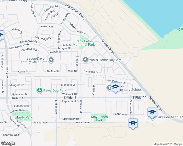 map of restaurants, bars, coffee shops, grocery stores, and more near 1691 Dennison Drive in Perris