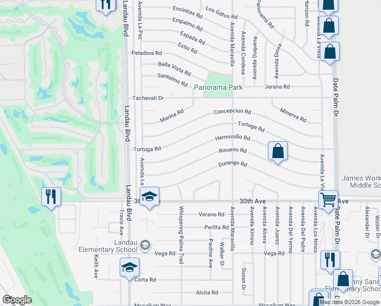 map of restaurants, bars, coffee shops, grocery stores, and more near 68295 Hermosillo Road in Cathedral City