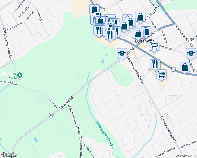 map of restaurants, bars, coffee shops, grocery stores, and more near 574 Conyers Road in Loganville