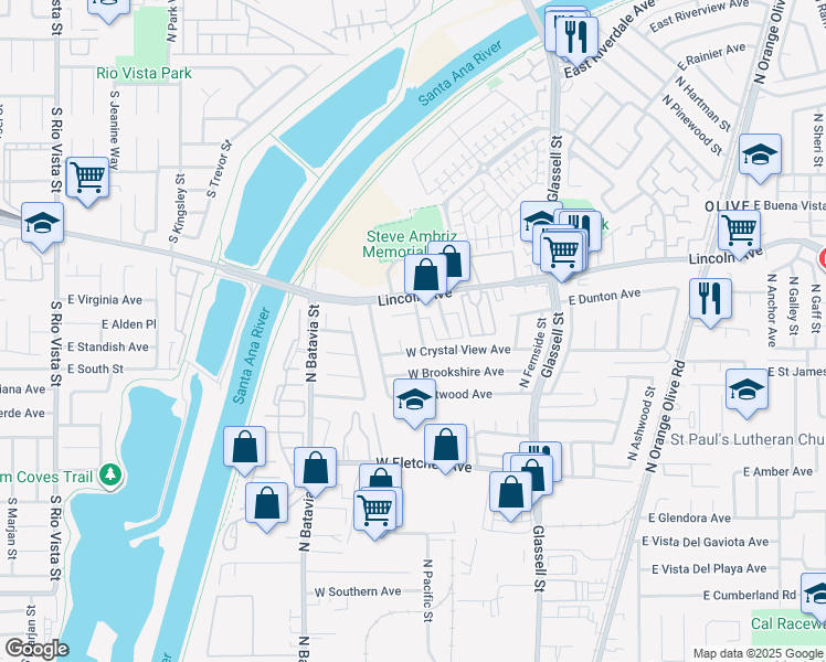 map of restaurants, bars, coffee shops, grocery stores, and more near 2708 North Dell Street in Orange
