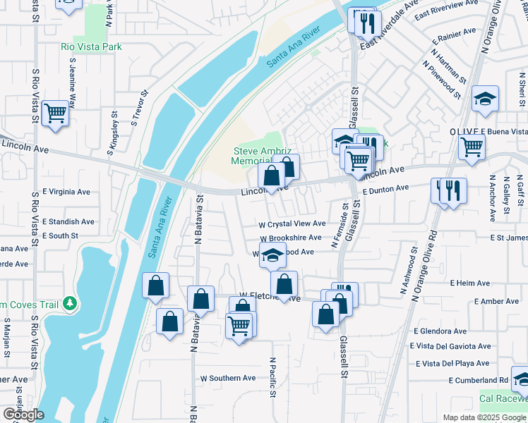 map of restaurants, bars, coffee shops, grocery stores, and more near 2708 North Dell Street in Orange