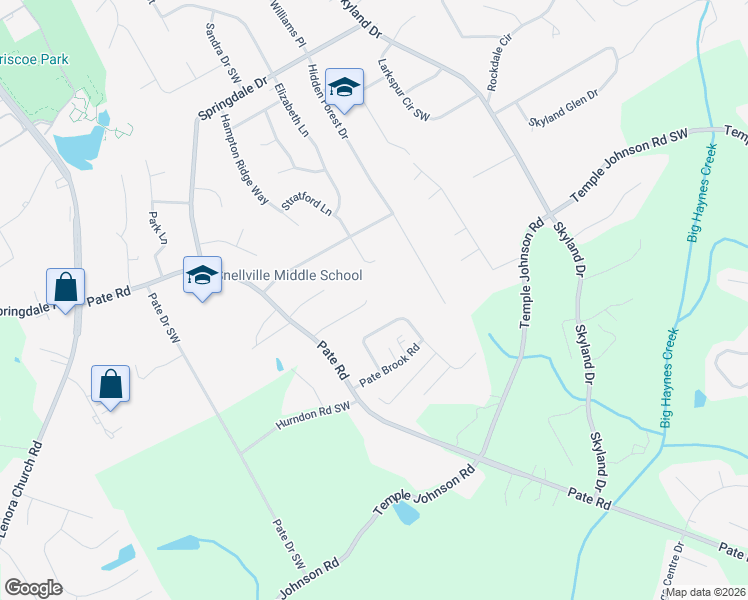 map of restaurants, bars, coffee shops, grocery stores, and more near 2242 Crimson Creek Lane in Snellville