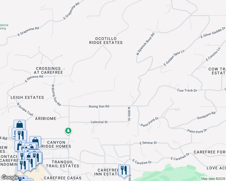 map of restaurants, bars, coffee shops, grocery stores, and more near 7951 East Horizon Drive in Carefree