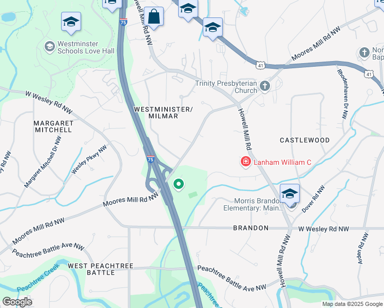 map of restaurants, bars, coffee shops, grocery stores, and more near 1124 Moores Mill Road Northwest in Atlanta