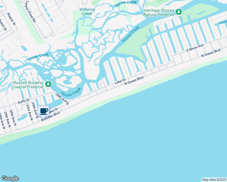 map of restaurants, bars, coffee shops, grocery stores, and more near 4406 North Ocean Boulevard in North Myrtle Beach