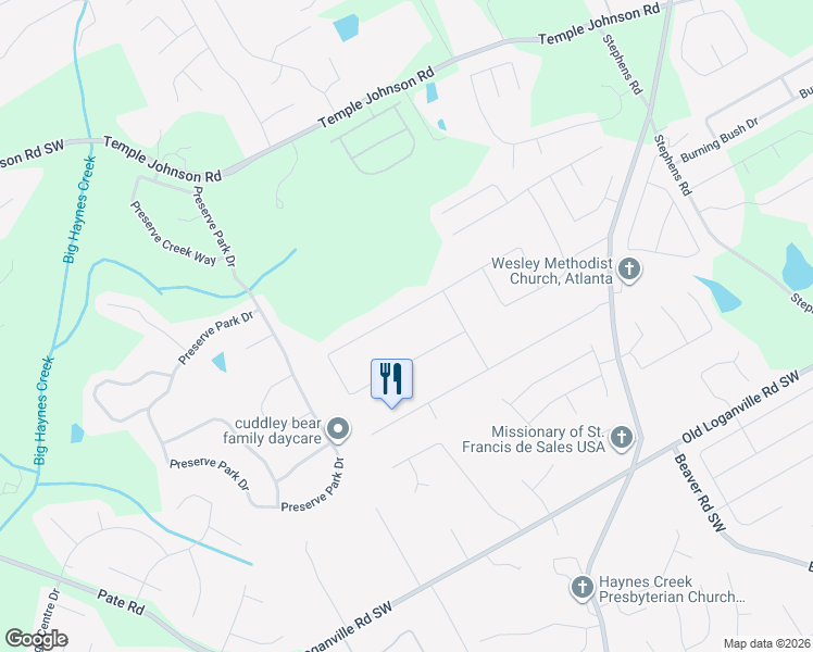 map of restaurants, bars, coffee shops, grocery stores, and more near 2085 Red Rose Lane in Loganville