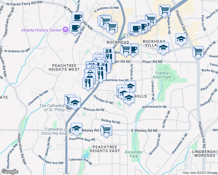 map of restaurants, bars, coffee shops, grocery stores, and more near 72 Delmont Drive Northeast in Atlanta