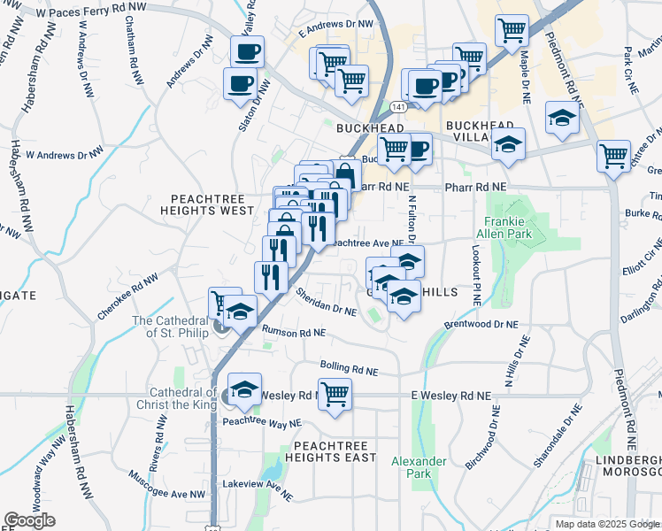 map of restaurants, bars, coffee shops, grocery stores, and more near 46 Delmont Drive Northeast in Atlanta