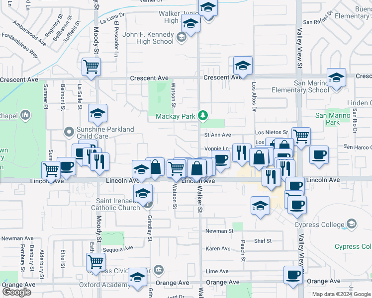 map of restaurants, bars, coffee shops, grocery stores, and more near 5473 Twin Lakes Drive in Cypress
