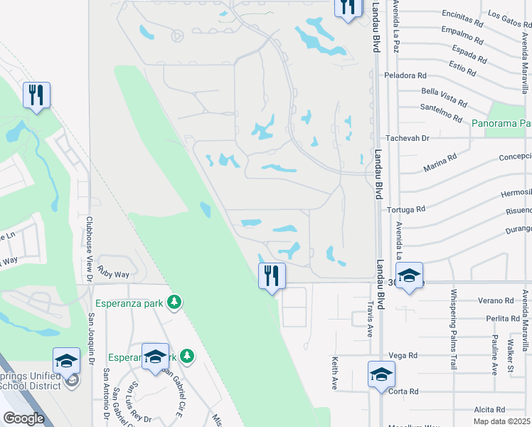 map of restaurants, bars, coffee shops, grocery stores, and more near 67597 South Laguna Drive in Cathedral City