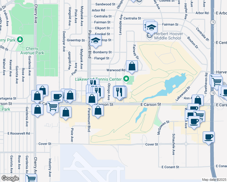 map of restaurants, bars, coffee shops, grocery stores, and more near 4149 Levelside Avenue in Lakewood