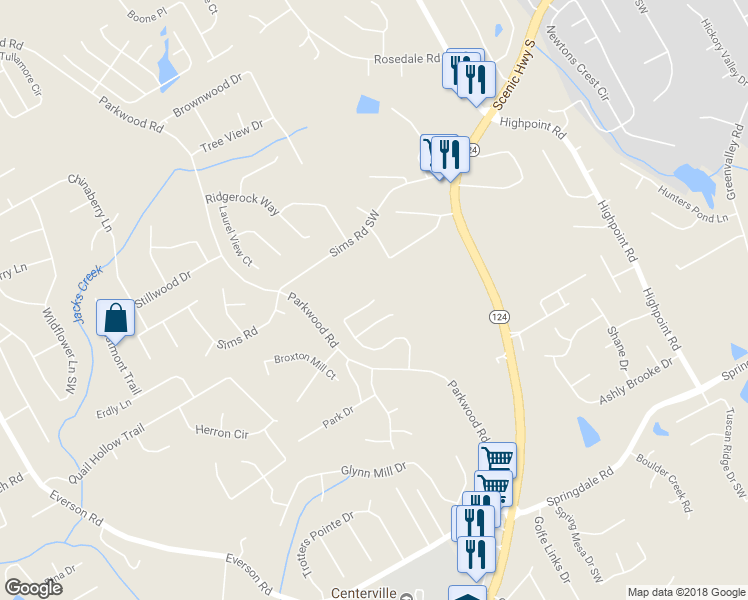 map of restaurants, bars, coffee shops, grocery stores, and more near 2989 Rusticwood Dr SW in Snellville