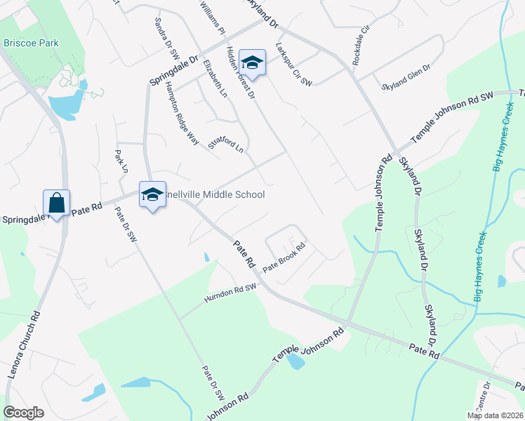 map of restaurants, bars, coffee shops, grocery stores, and more near 2242 Crimson Creek Lane in Snellville