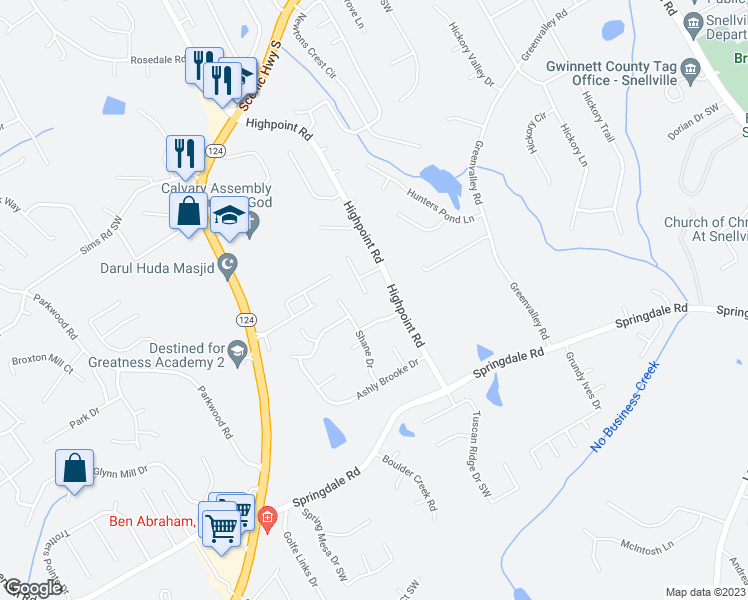 map of restaurants, bars, coffee shops, grocery stores, and more near 2850 Crystal Brooke Lane in Snellville