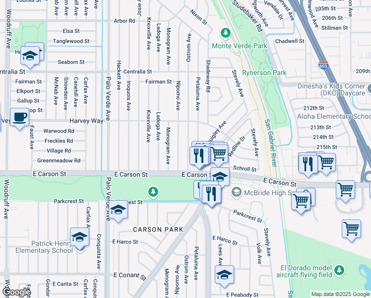 map of restaurants, bars, coffee shops, grocery stores, and more near 4213 Ostrom Avenue in Lakewood