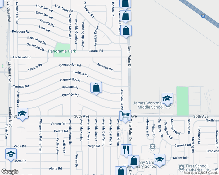 map of restaurants, bars, coffee shops, grocery stores, and more near 68875 Tortuga Road in Cathedral City